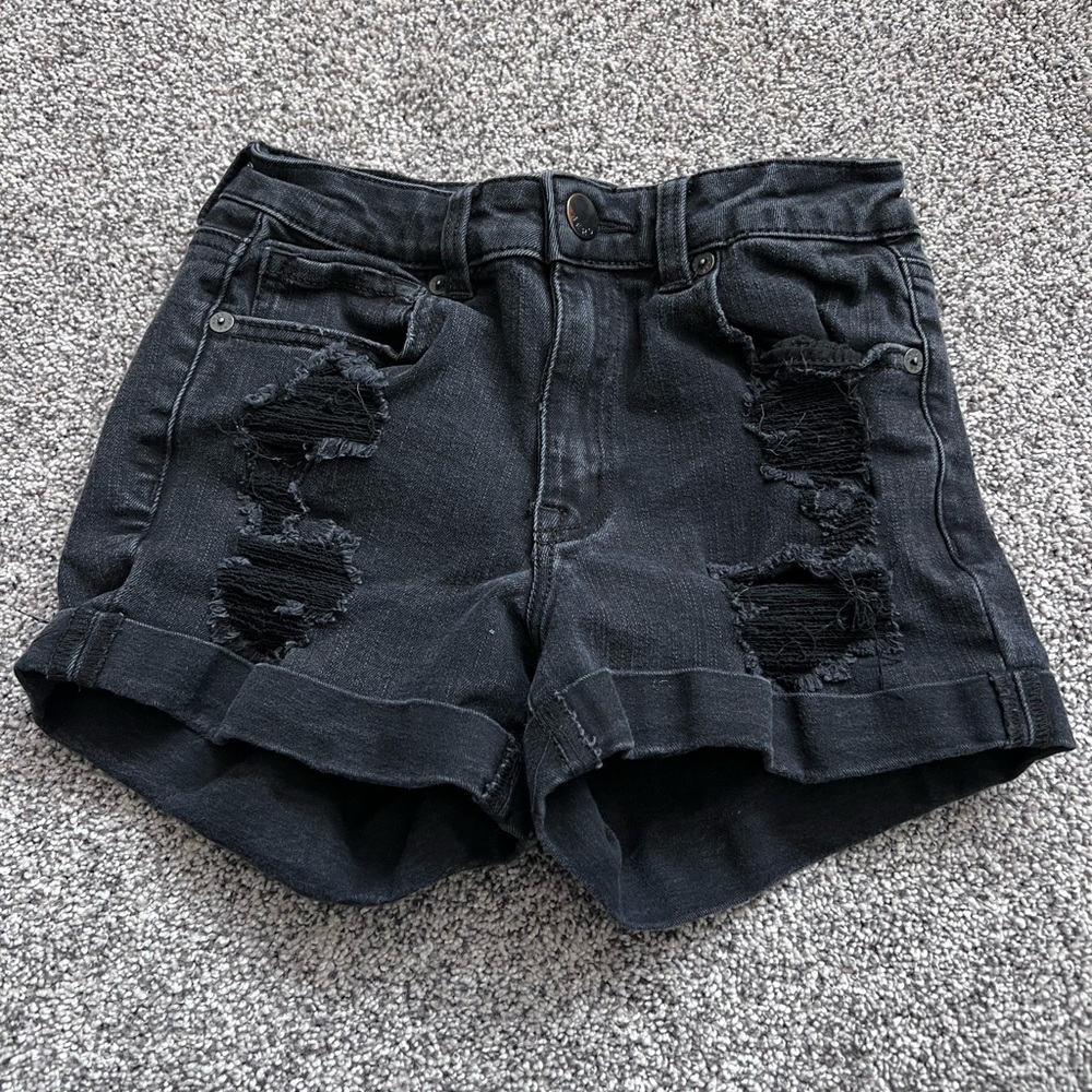 Aeropostale Black Distressed Jean Shorts